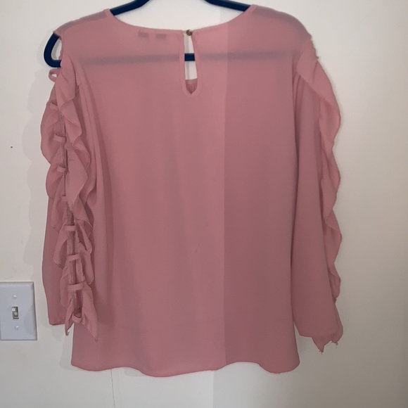 womens L light pink long open sleeve blouse - Picture 6 of 8